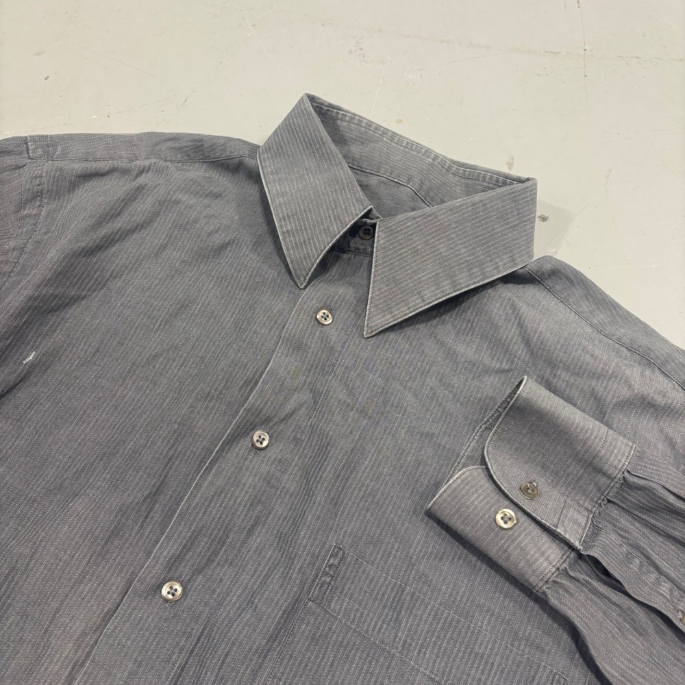 Hugo Boss Mens Grey Pinstripe Cotton Dress Shirt Size 16.5 34/35 Long Sleeve